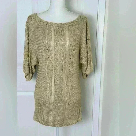 White House Black Market Sweaters - WHBM Gold/Metallic Short Sleeve Knit Sweater Size Medium